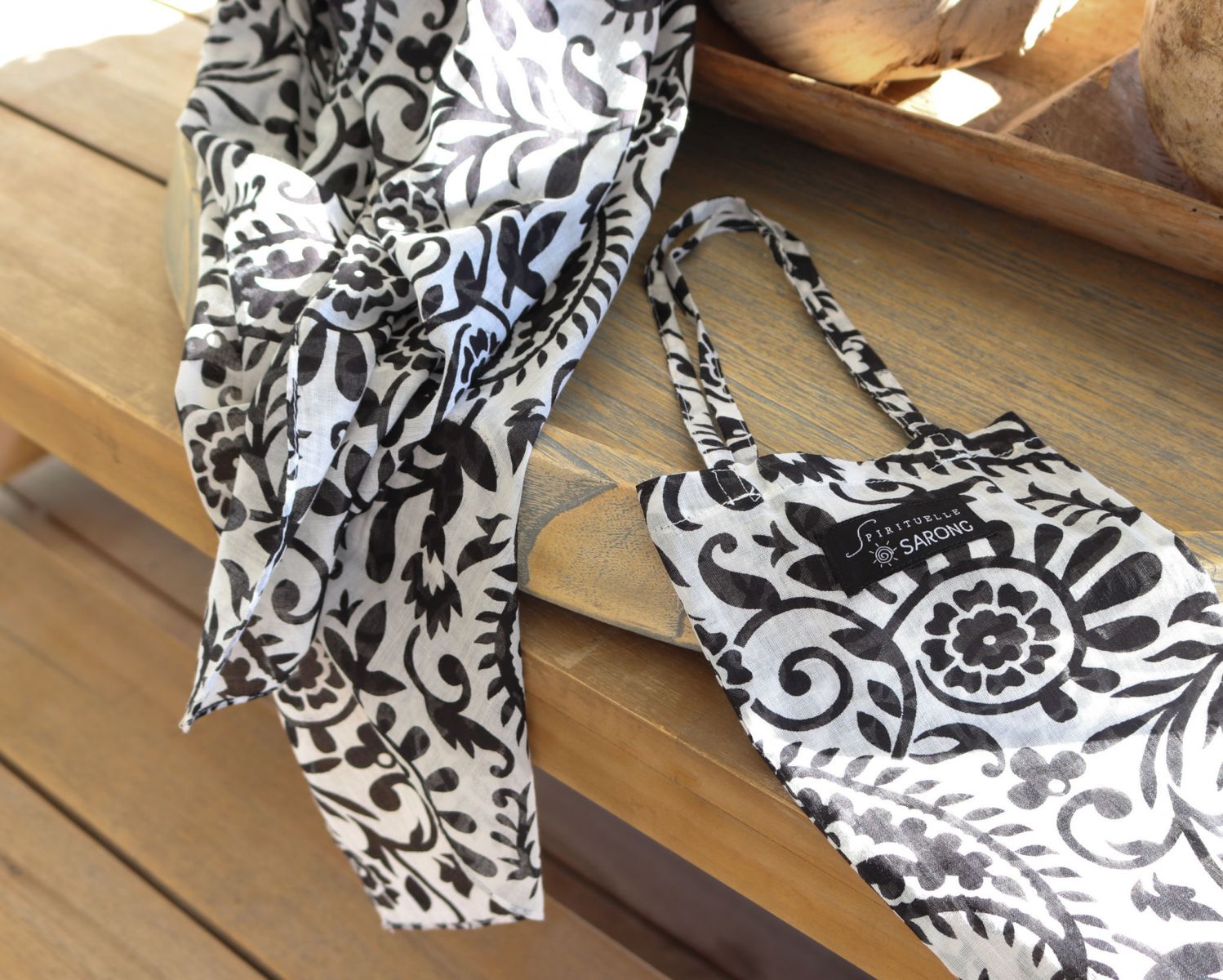 Black Paisley Cotton Beach Sarong with Carry Bag